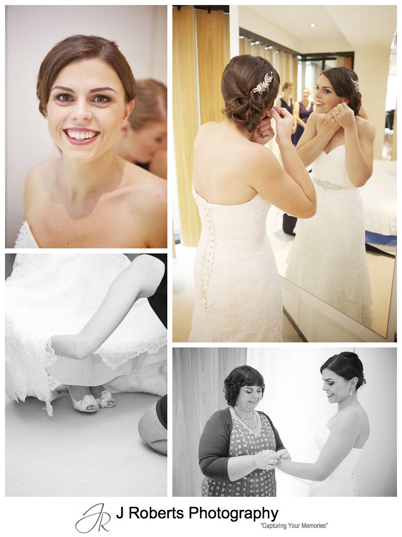 Bride getting ready in her wedding dress - sydney wedding photography